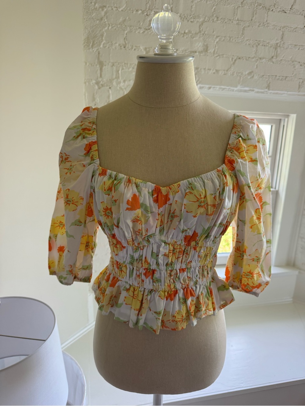 Faithfull the Brand White Floral Smocked Square-Neck Top